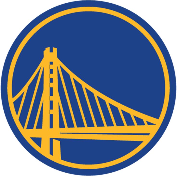 the golden state warriors logo on a black background with blue and yellow colors in the center