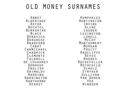 the words old money sum names are shown in black and white