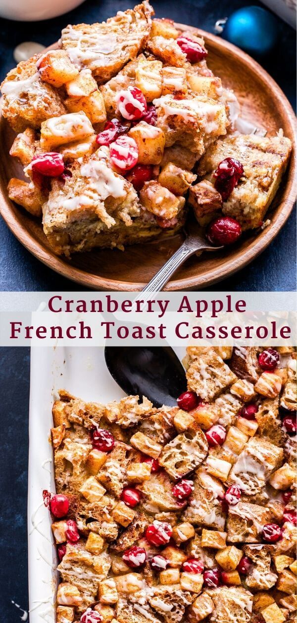 cranberry apple french toast casserole on a plate