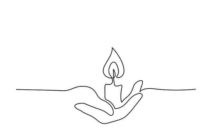 a single line drawing of a hand holding a lit candle