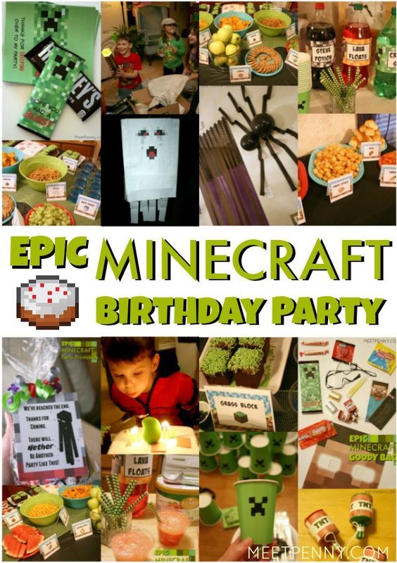 a collage of photos with the words epic minecraft birthday party on it and pictures