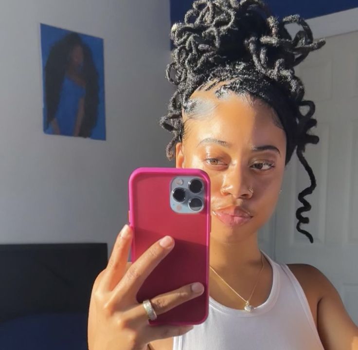 Prom Hair Locs, Died Locs Ideas, Pretty Loc Hairstyles, Prom Hairstyles Locs, Girly Loc Styles, Curly Loc Bun, Fancy Loc Styles For Women, Pretty Loc Styles, Loc Hairstyles Black Women