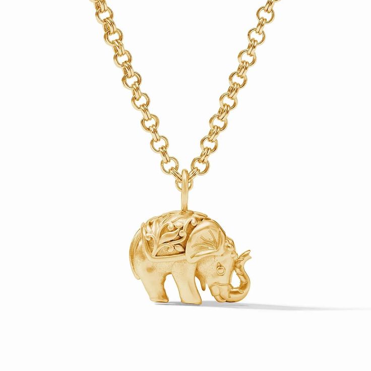 NKL-GPL Elephant Pendant Necklace Golden Elephant, Elephant Pendant Necklace, Julie Vos, Fine Gold Jewelry, Jewelry Post, Elephant Pendant, Jewelry Lookbook, Long Pendant, Rolo Chain