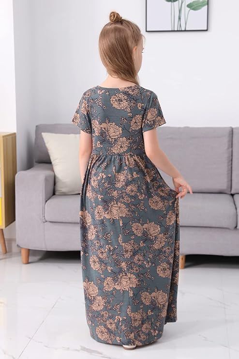 Amazon.com: GORLYA Girl's Short Sleeve Floral Print Loose Casual Long Maxi Dress with Pockets 4-12 Years: Clothing, Shoes & Jewelry Maxi Dress With Pockets, Long Maxi, Dress With Pockets, Short Girls, Long Maxi Dress, Kids' Dresses, Shoes Jewelry, Floral Print, Shoe Jewelry