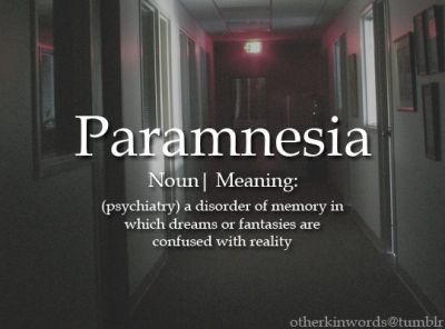 an image of a hallway with the words paramesia written in white on it