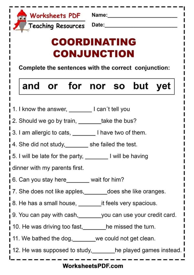 worksheet for conjunctions with words and pictures to help students understand what they are doing