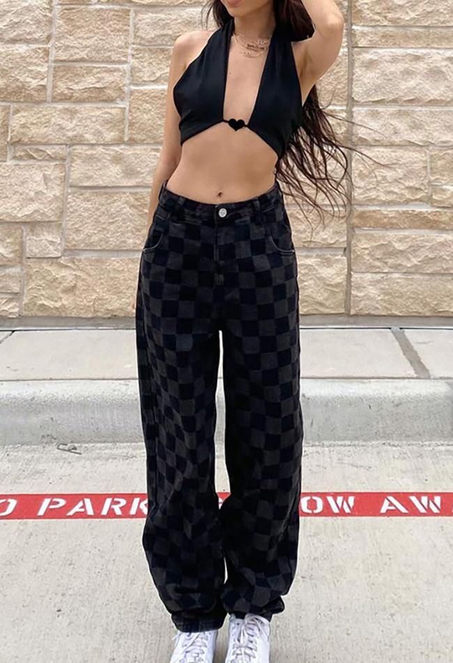 ⚡️Free Shipping 2022 Distressed Checkered Print Boyfriend Jeans Black S under $39.99 in Jeans Online. Style: Casual, Street. Main Material: Polyester, Spandex. Fit Type: Boyfriend fit. Design: Button & Zip Fastening, High Rise Waistline, Functional Pockets, Multi Belt Loops. ✓2022 SPRING DROPS. Check reviews and order Distressed Checkered Print Boyfriend Jeans today. Black Baggy Pants Outfit, Teen Streetwear, Black Baggy Pants, Baggy Pants Outfit, Grunge Pants, Black Trousers Women, Goth Pants, Celana Fashion, Gothic Pants