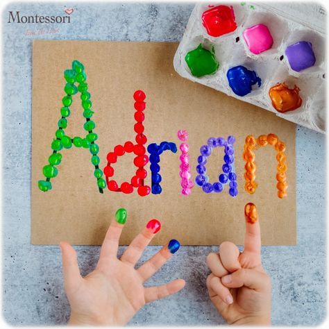 the child is making letters out of plastic beads and crayons with their hands