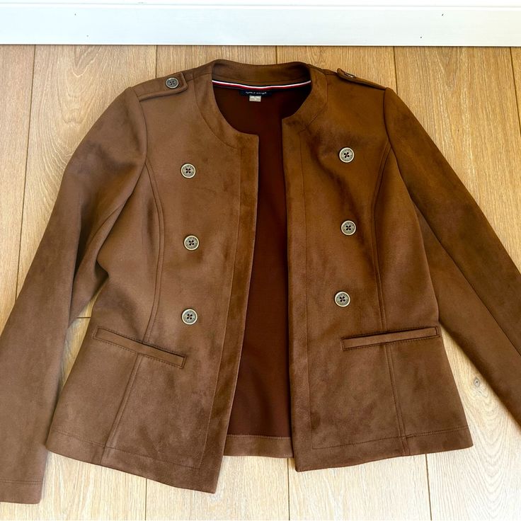 Tommy Hilfiger. Never Worn. Brown Suede Jacket. Size: 10 Tommy Hilfiger Workwear Blazer For Fall, Tommy Hilfiger Fall Workwear Blazer, Tommy Hilfiger Blazer For Workwear In Fall, Tommy Hilfiger Blazer For Fall Workwear, Tommy Hilfiger Outerwear For Work, Tommy Hilfiger Winter Blazer For Work, Chic Tommy Hilfiger Outerwear For Fall, Elegant Tommy Hilfiger Blazer For Fall, Tommy Hilfiger Single Breasted Work Outerwear