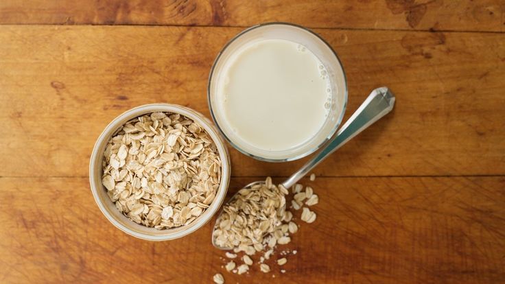 oatmeal and milk on a wooden table