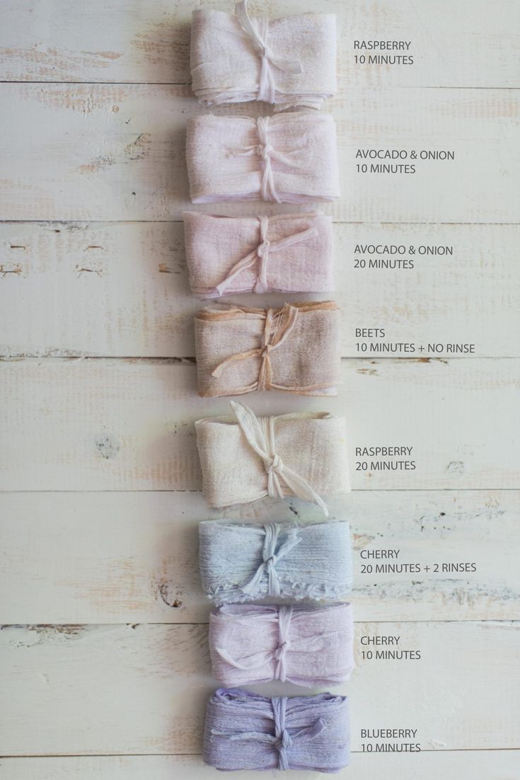 four different colors of cloth tied together on a white wooden background with text describing the five types of fabric