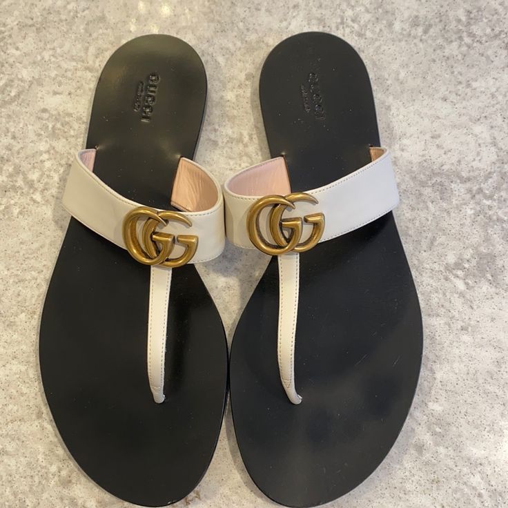 Gucci Sandals In Ivory W Gold Gg’s. Bought In Late July Worn Twice. In Close To Perfect Condition. Sandals Gucci, Gucci Sandals, Shoes Gucci, Gucci Shoes, Cute Casual Outfits, Women's Shoes Sandals, Sneakers Fashion, New Color, Shoes Sandals