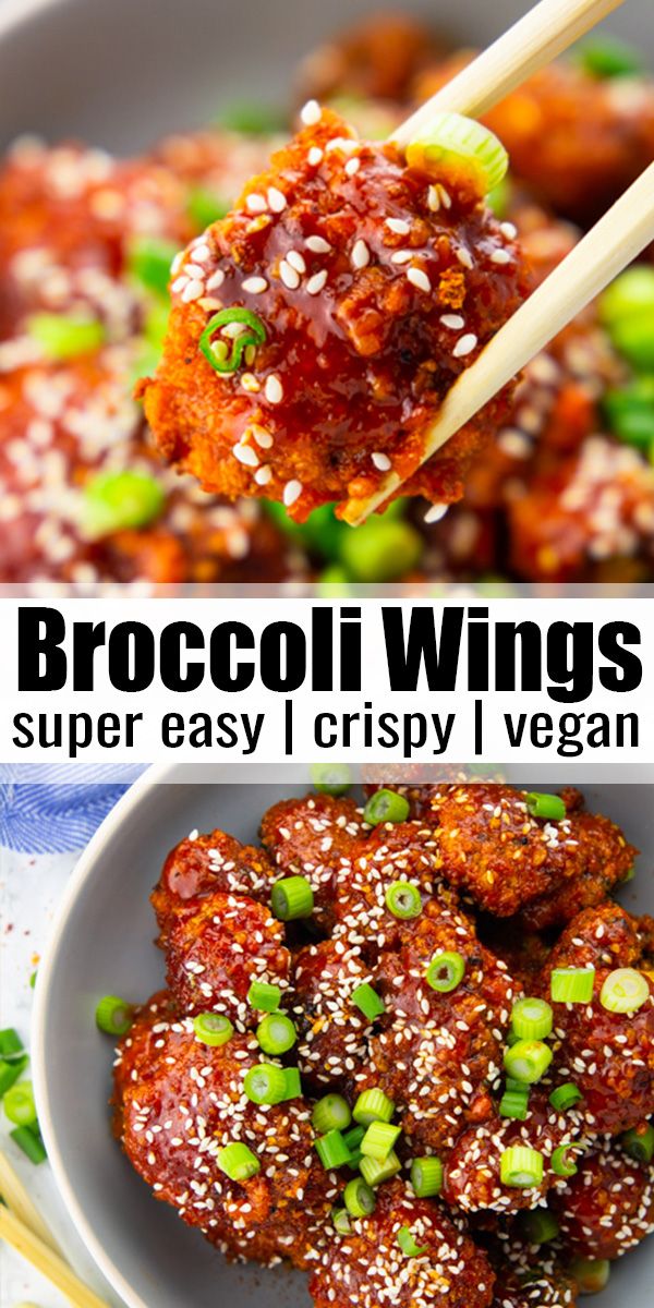 broccoli wings in a bowl with chopsticks