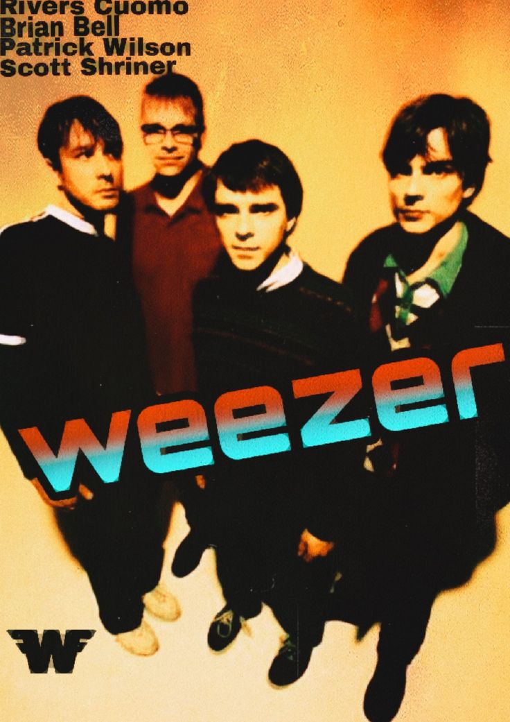 an advertisement for weezer featuring five young men