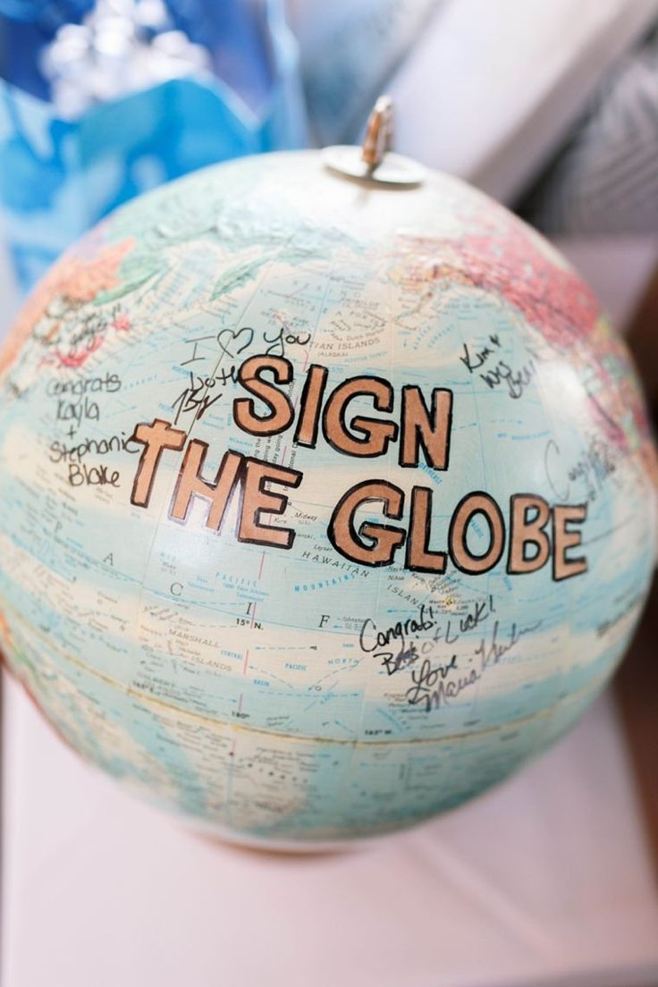 a globe with the words sign the globe on it