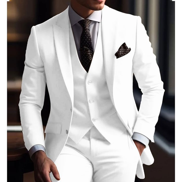 Category:Suits; Embellishment:Pocket; Season:Spring, Fall, Winter, Summer; Fabric:TR; Includes:Vest,Pants,Jacket; Occasion:Wedding; Fit Type:Slim Fit; Jacket Buttons:Single Breasted Two-buttons; Jacket Pockets:Straight Flapped; Vest Buttons:3; Pattern:Solid Colored; Neckline:Peak; Listing Date:10/13/2023; Production mode:External procurement; Pant Length:; Pants Waist:; Shoulder Width:; Sleeve Length:; Bust:; Clothing Length:; Number of Pieces:3 Piece; Design:Classic 2026 Wedding, Prom For Guys, Prom Suits For Men, Cheap Suits, Suits Wedding, Classic Clothing, Wedding Gloves, Party Suits, Prom Suits