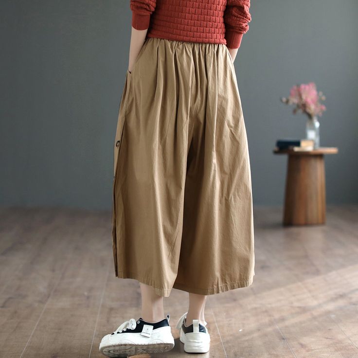 Details: Gender: Women Item Type: Pants Material: Cotton Season: Spring, Autumn Pattern: Solid Style: Casual, Loose, Retro Waist Type: Elastic Waist Size: One Size Waist: 70.00 - 100.00 cm/ 27.56 - 39.37 " Length: 83.00 cm/ 32.68 " Hip: 134.00 cm/ 52.76 " Thigh: 104.00 cm/ 40.94 " Linen Bottoms, Autumn Pattern, Casual Wide Leg Pants, Linen Jumpsuit, Sleeveless Bodycon Dress, Empire Waist Dress, Long Jumpsuits, Pantalon Large, Knee Dress