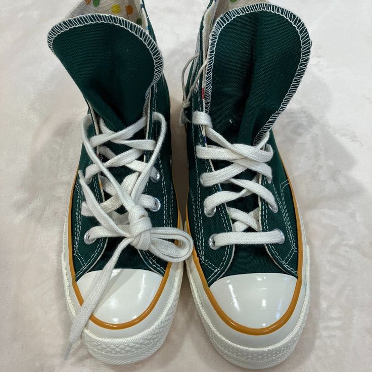 Brand New Never Been Used (No Box) Size Men's 4.5 / Women's 6.5 (I'm A Size 7 In Women And These Fit Perfect!) Selling Because I Never Wore Them And Need The Money To Fund My Classroom! Green Lace-up High-top Sneakers With Gum Sole, Green Lace-up High-top Sneakers With Cushioned Footbed, Green High-top Canvas Shoes With Rubber Sole, Green High-top Canvas Shoes With Gum Sole, Retro Green Sneakers With Cushioned Footbed, Yellow High-top Canvas Sneakers, Green Sneakers With Rubber Toe Cap For Sports, Converse High-top Canvas Shoes For Sports, Retro Green Sneakers With Round Toe