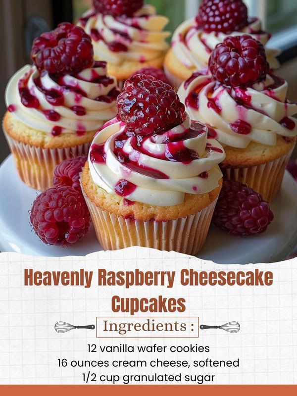 raspberry cheesecake cupcakes with white frosting and fresh raspberries on top