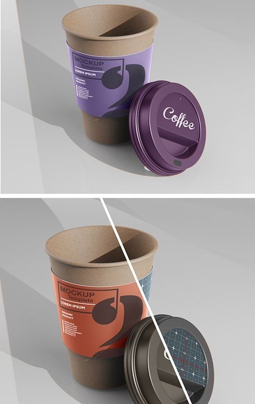 two coffee cups side by side with their lids open