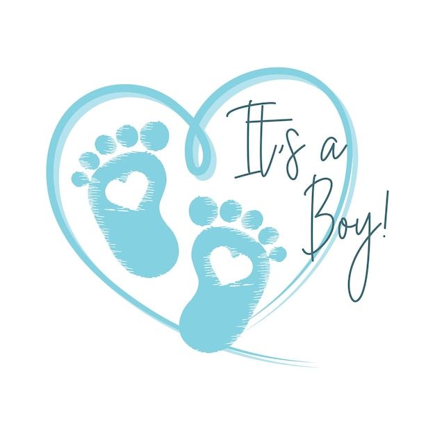 it's a boy card with footprints in the shape of a heart and text