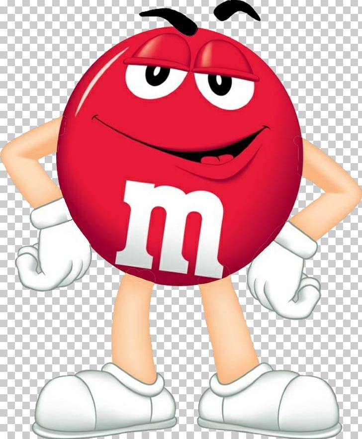 the m & m's logo with arms and legs, holding his hands behind his head