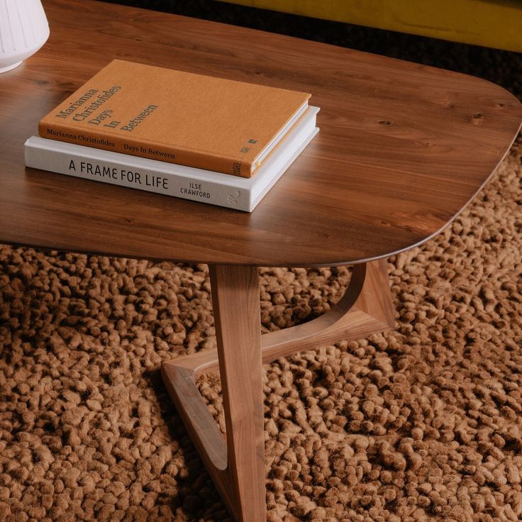 a coffee table with two books on it