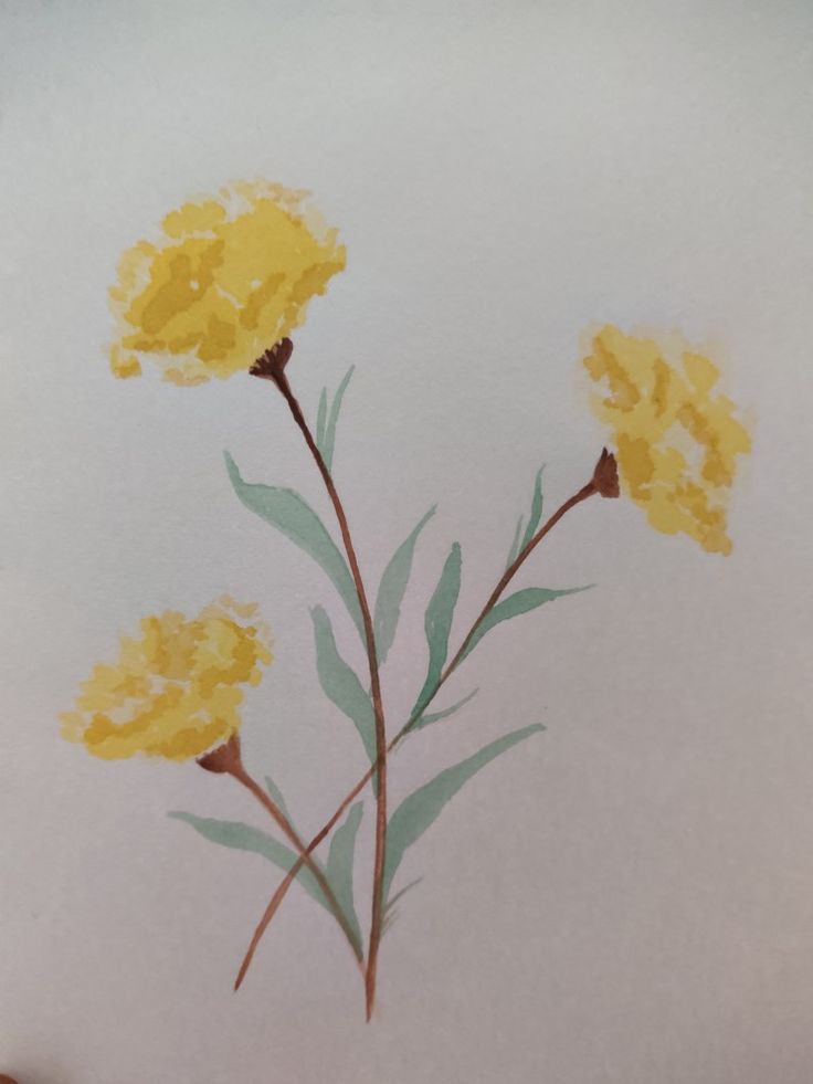 a drawing of yellow flowers with green stems