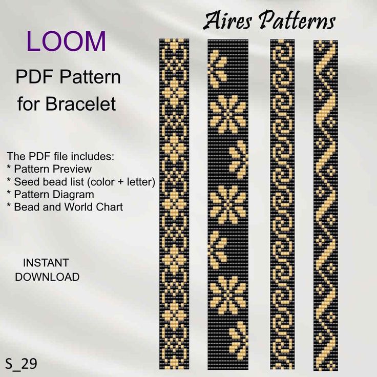 the pattern for bracelets is shown in gold and black