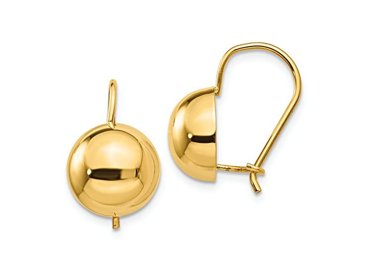 14k yellow gold half ball dangle earrings. Measure approximately 3/4"L x 7/16"W and have kidney wire backings. Classic Round Earrings With French Hook, Classic Round French Hook Earrings, Classic French Hook Earrings, 14k Yellow Gold Jewelry With French Hook, Yellow Gold Jewelry With French Hook, Formal Round Earrings With French Hook, Formal Round French Hook Earrings, Formal French Hook Earrings, Classic Yellow Gold Earrings With Lever Back