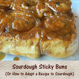 a close up of food on a plate with words in the middle that read sourdough sticky buns