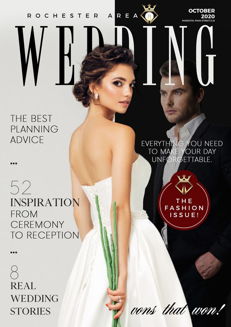 the cover of wedding magazine features a woman in a white dress and a man in a suit