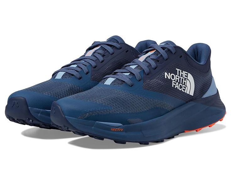 The North Face Vectiv Enduris 3 - Men's Shoes : Shady Blue/Summit Navy : Have an adventure walking the trail donning the durable and supportive The North Face Vectiv Enduris 3 trail running shoes. Breathable air-mesh textile and synthetic upper for comfort and an adaptive fit. Breathable textile lining and insole. OrthoLite X55 footbed made with recycled rubber content. VECTIV technology is designed to help maximize energy on the trail. Lace-up closure. Soft, padded tongue for long-lasting comfo Navy Outdoor Sneakers With Vibram Sole, Navy Outdoor Sneakers With Boost Midsole, Blue Sneakers With Vibram Sole For Outdoor Activities, Breathable The North Face Trail Running Shoes, Blue Trail Running Shoes, Blue Outdoor Running Shoes With Air Max Cushioning, Breathable The North Face Running Shoes For Sports, The North Face Functional Running Shoes, Functional The North Face Running Shoes