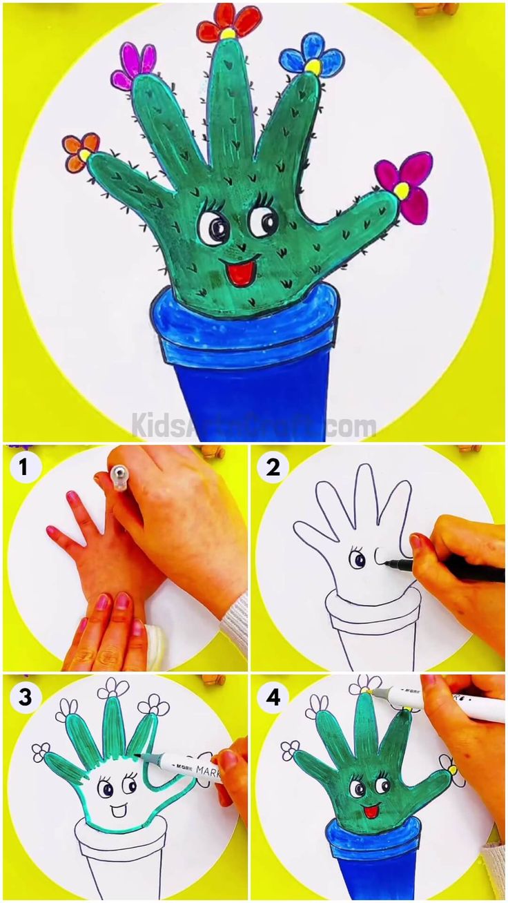 how to draw a cactus in a flower pot step by step with pictures and instructions