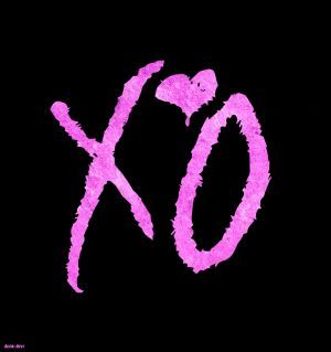 the word xo written in pink ink on a black background