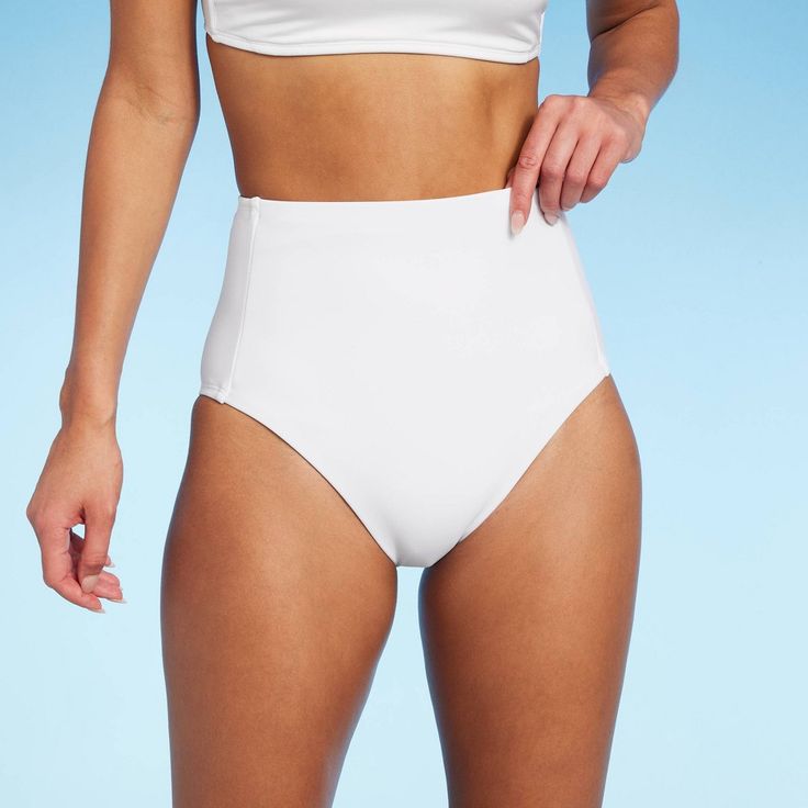 Women's Extra High Waist Tummy Control Medium Coverage Bikini Bottom - Kona Sol™ White S Beachwear Bottoms With Built-in Bra For Beach Season, High Waist Tankini With Built-in Bra For Poolside, Beachwear Tankini With Built-in Bra And High Waist, Solid High Waist Stretch Swimwear, Solid High Waist Seamless Swimwear, Solid Color High Waist Seamless Swimwear, Solid High-waist Seamless Swimwear, Poolside High Waist Bra-friendly Tankini, Solid Color High Waist Swimwear With Wide Waistband