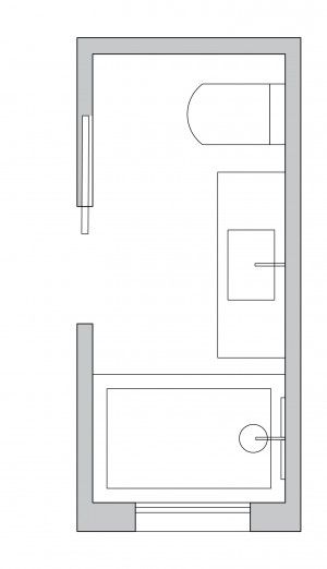 the floor plan for a small bathroom with a toilet and sink, along with a walk in shower