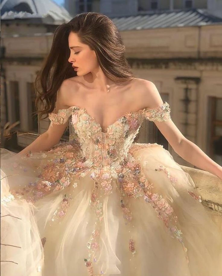 Floral Prom Dress Long, Flower Champagne, Champagne Ball Gown, Princess Prom Dress, Floral Prom Dress, Ivory Prom Dresses, Prom Dresses Off The Shoulder, Purple Homecoming Dress, Floral Evening Dresses