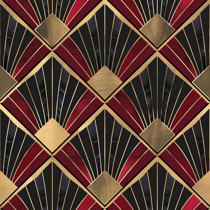 an art deco wallpaper with gold and red accents