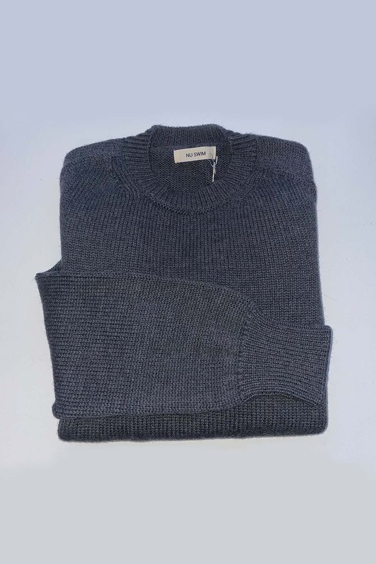 Nu Swim Bodega Merino Sweater Gray Merino Wool Crew Neck Sweater, Gray Cashmere Crew Neck Sweater, Gray Crew Neck Sweater For Layering, Oversized Gray Cashmere Sweater, Gray Crew Neck Sweater For Winter, Classic Gray Crew Neck Sweater, Oversized Gray Crew Neck Sweater, Oversized Gray Wool Sweater, Classic Gray Merino Wool Sweater