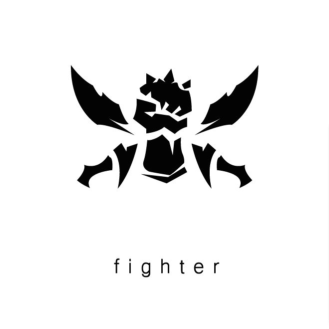 a black and white logo with the word fighter in it's center, surrounded by wings