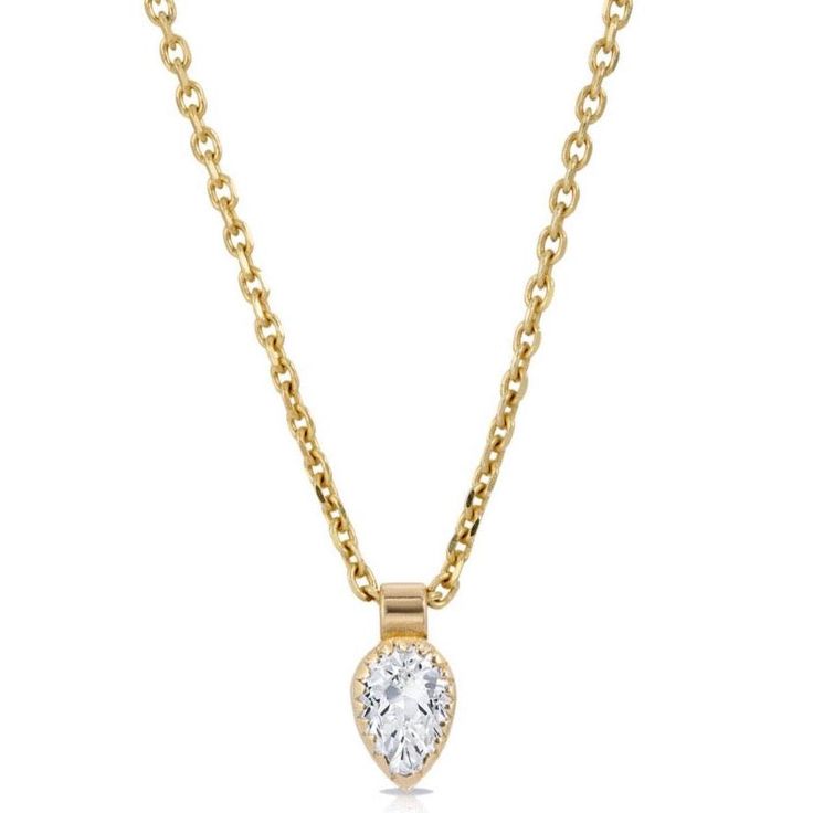 14k solid gold beautiful handcrafted Diamond pear Necklace. available in yellow gold hanging from a 16''-18'' adjustable chain. Timeless and perfectly handcrafted, by itself or layered. CONSCIENTIOUSLY MADE IN LA Dimension: 8 mm Total Weight: Approx. 2 grams Ships in 4-8 business day Due to the nature of this item, all stones may vary in color. Comes gift-ready in a custom EJL jewelry box. REF 1002 51 ALL OUR MODELS ARE REGISTERED Gold Drop Solitaire Necklace For Formal Occasions, Yellow Gold Solitaire Necklace With Teardrop Diamond Pendant, Yellow Gold Solitaire Necklace With Teardrop Diamond Cut, Classic Yellow Gold Solitaire Teardrop Pendant Necklace, Classic Yellow Gold Solitaire Teardrop Necklace, Yellow Gold Teardrop Solitaire Necklace, Gold 14k Pear-shaped Diamond Necklace, Classic Yellow Gold Pear-shaped Drop Necklace, Yellow Gold Pear-shaped Solitaire Necklace