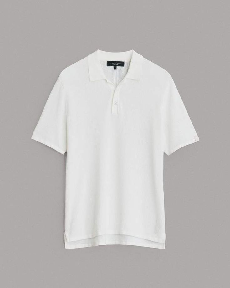 Crafted in a supremely lightweight cotton-blend, The Harvey is a fully-fashioned knit polo with a retro-inspired stitch. rag & bone Men's Classic Fit Polo Shirt | Off White Ivory, Small (also in XS,M,L,XL,XXL). Classic Textured Knit Polo Sweater For Summer, Textured Knit Cotton Polo Shirt For Summer, Summer Cotton Textured Knit Polo Shirt, Summer Textured Knit Cotton Polo Shirt, Classic Fine Knit Polo Sweater For Spring, Summer Knit Polo Sweater With Polo Collar, Summer Knit Polo Sweater With Ribbed Collar, White Casual Polo Sweater With Seamless Collar, Summer Knit Polo Shirt With Collared Neckline