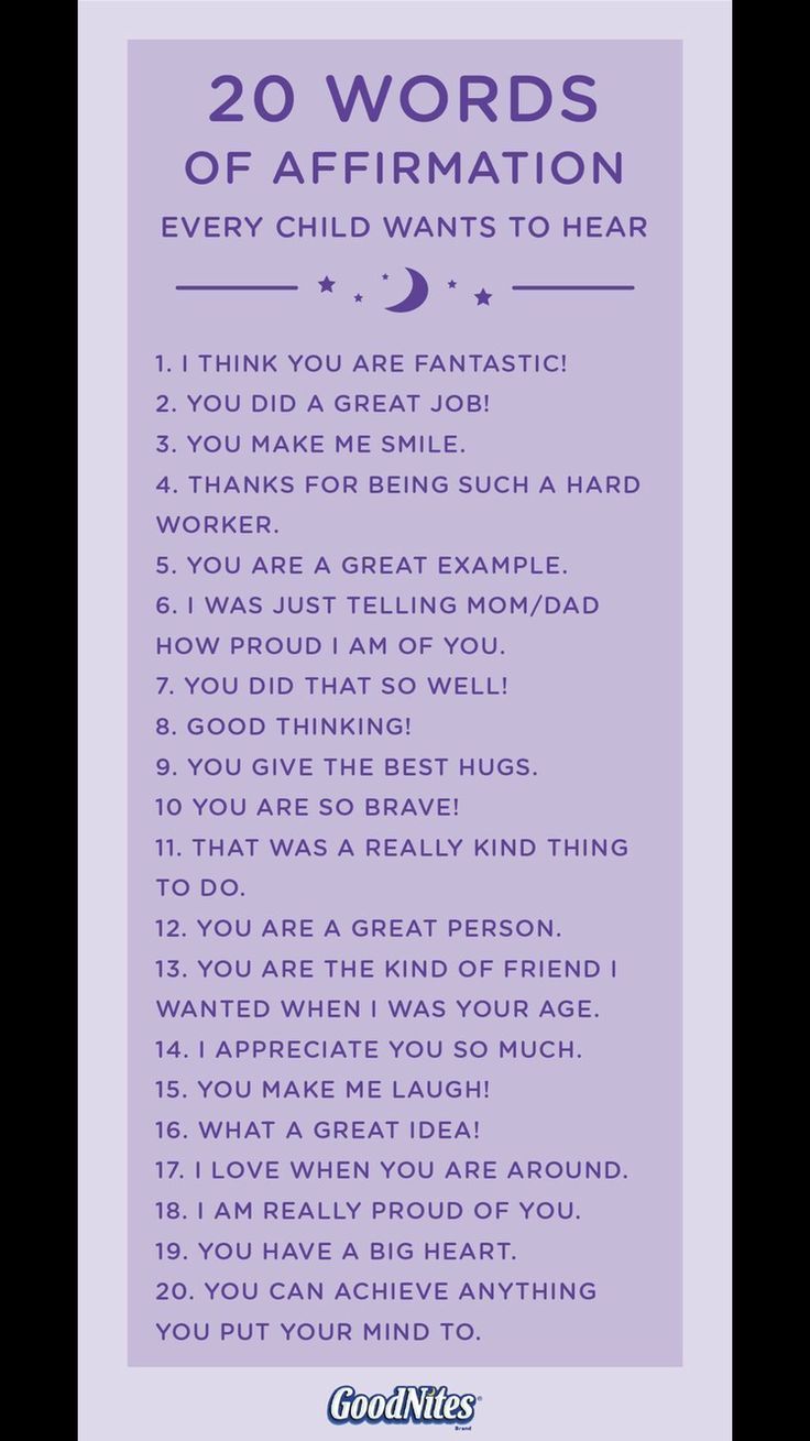 a purple poster with the words 20 words of affirmation every child wants to hear