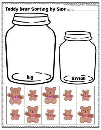 the teddy bear sorting by size worksheet for students to practice their counting skills