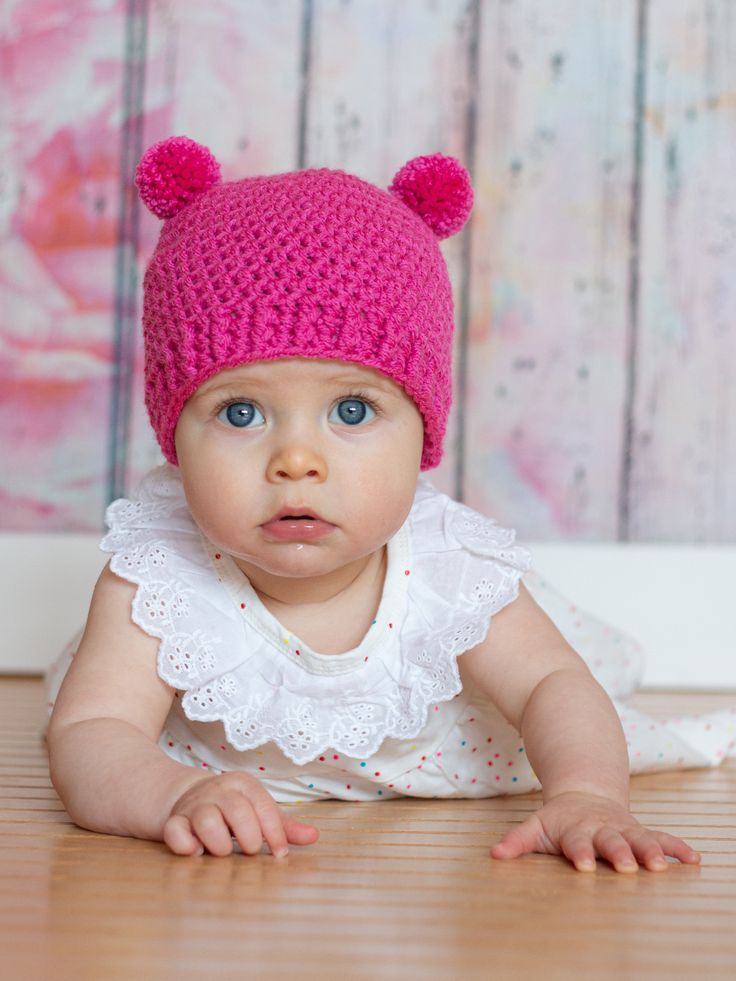 Dark pink mini pom pom hat by Two Seaside Babes Mini Pom, Thoughtful Baby Shower Gifts, Bear Ears, Cute Photography, Gifts For New Parents, Pom Pom Hat, Pink Mini, Ping Pong, Lightweight Knit