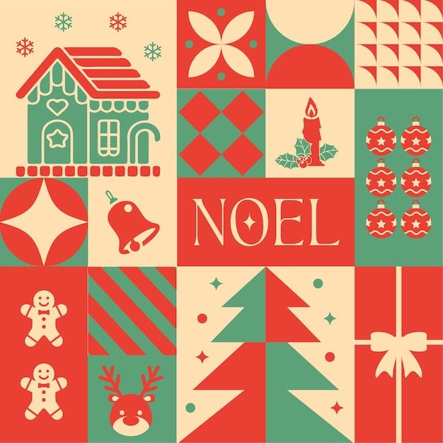 a christmas card with different types of holiday decorations and symbols on it's sides