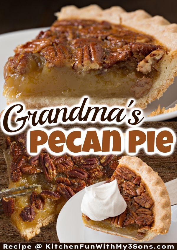 the cover of grandma's pecan pie is shown with a slice taken out