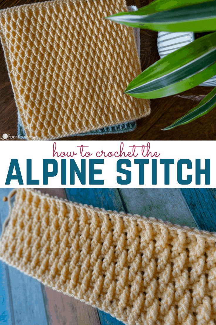 the crocheted alpine stitch is shown with text overlay