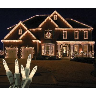 christmas lights in front of a large house